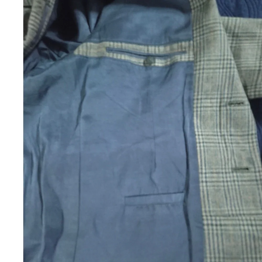 Vintage Plaid Blazer Sport Coat Brown Blue Gray Single Breasted Casual